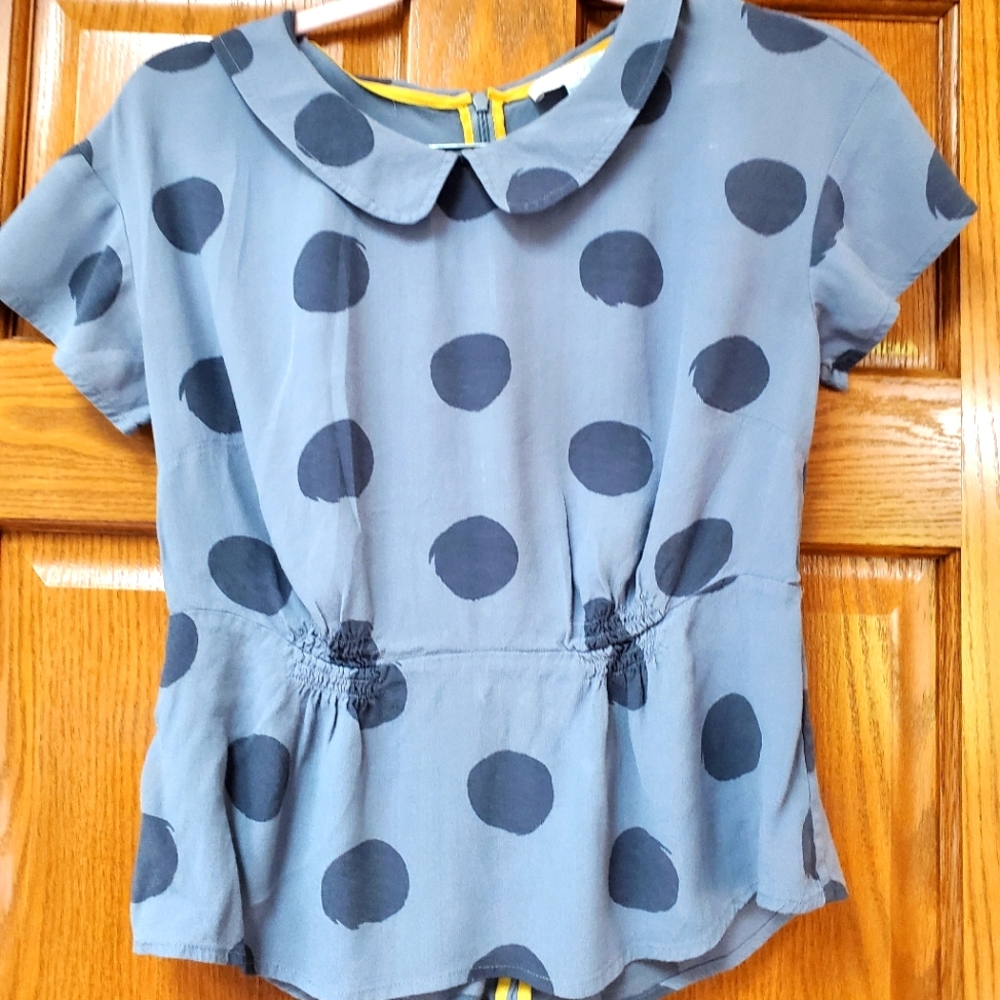 Boden Blue Polka Dot Peter Pan Collar Blouse